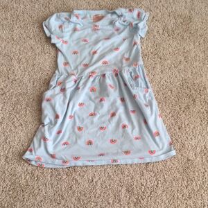 Cat & Jack Girls Size Small 6/6X Light Blue Rainbow Print Short Sleeve Dress